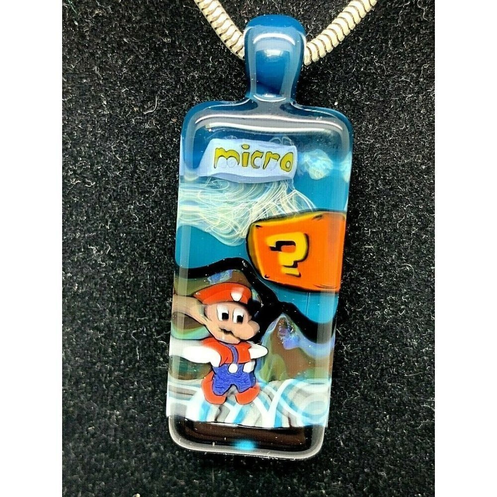 Micro Super Mario Pendant .925 Sterling Silver 30'' Chain Necklace Vinta…